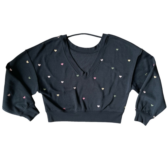 Vintage Havana Black Embroidered Heart Open Back Sweatshirt - Small - Picture 4 of 15